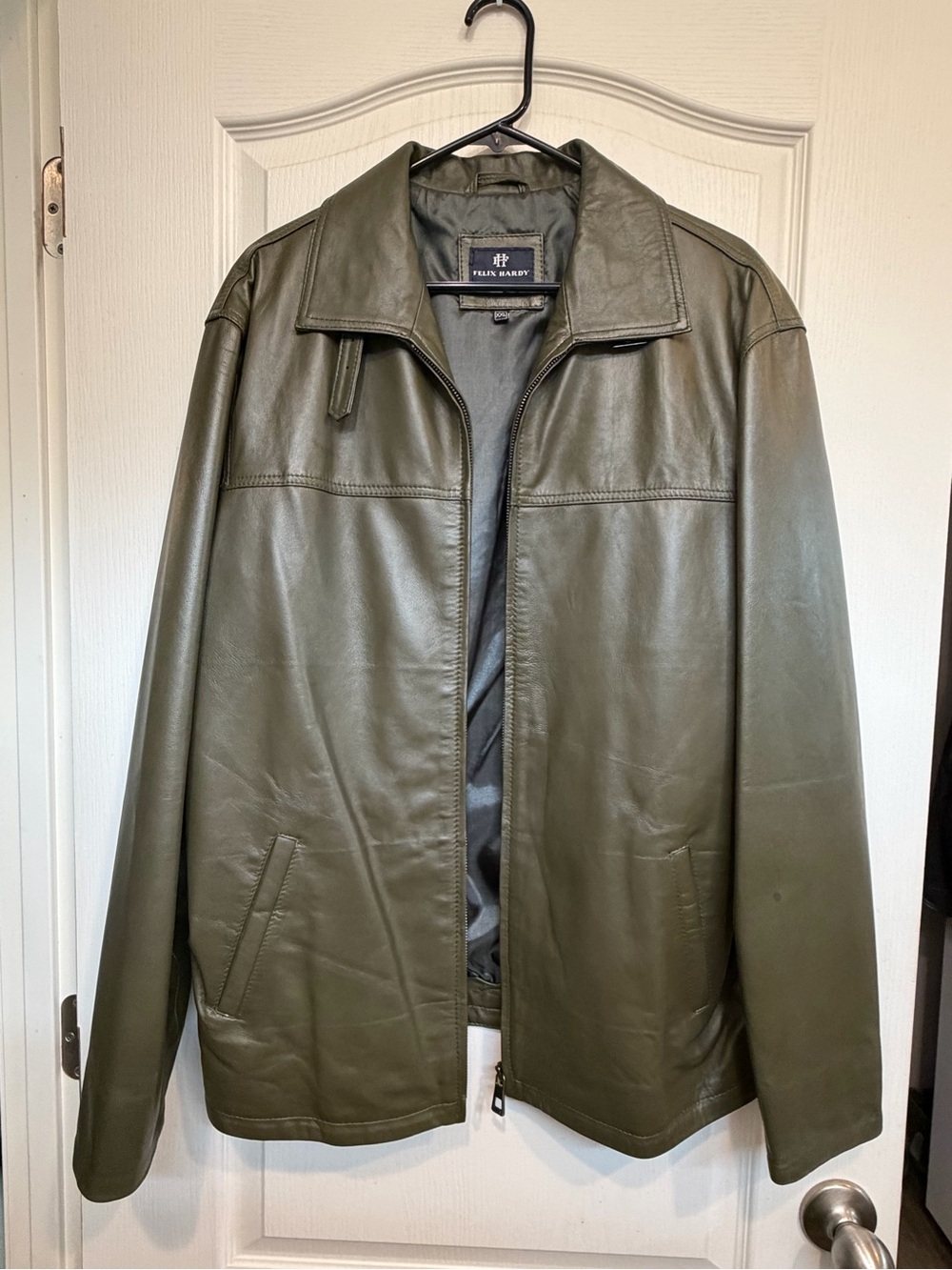 Felix Hardy Olive Green Leather Zip Jacket